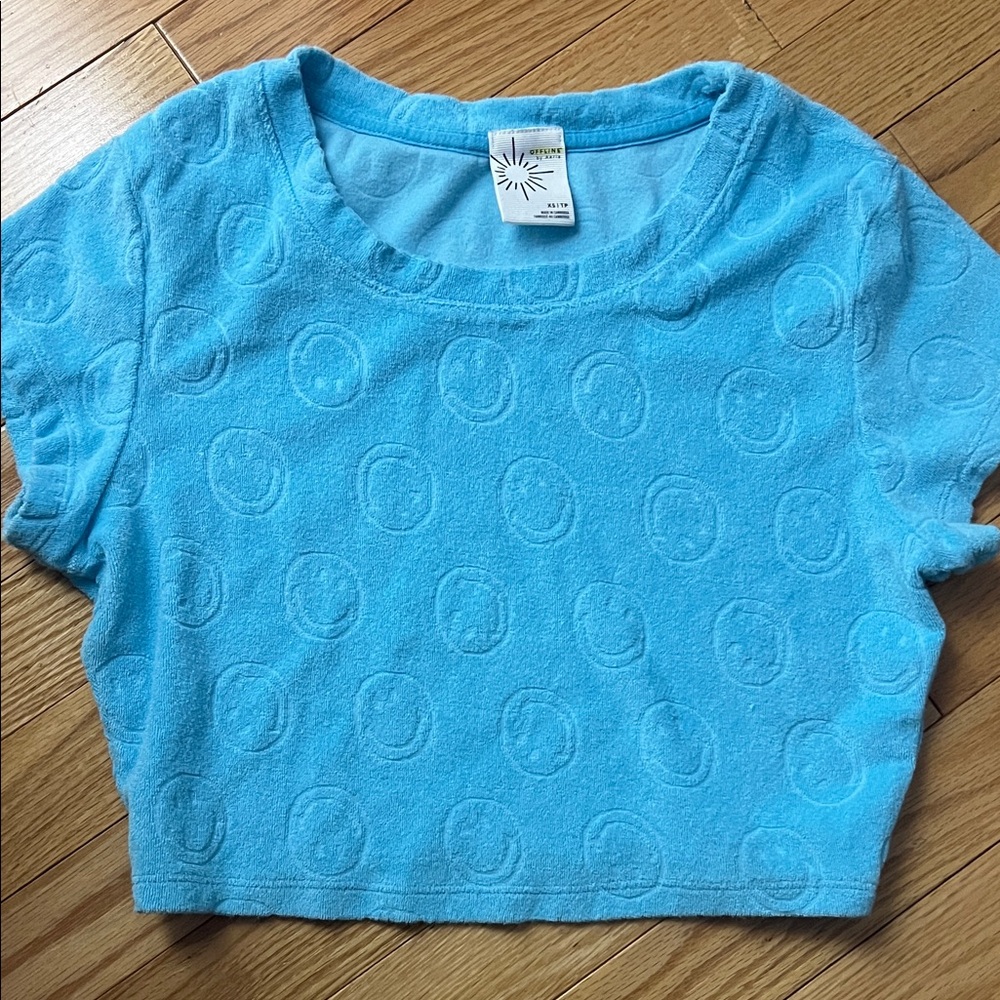 Offline Blue Textured Crop Top
